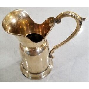 Vintage Brass Pitcher – Ornate Handle – 5.5" Decorative Jug